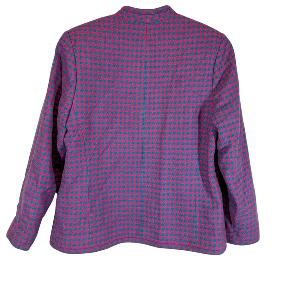 PENDLETON Women's 14W Plus Size Wool Blazer Magenta/Teal Houndstooth One Button